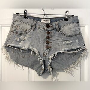 ONETEASPOON Distressed Rollers Low Waist Curved Raw Hem Denim Shorts Size 27